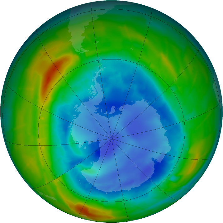 Antarctic ozone map for 25 August 2010